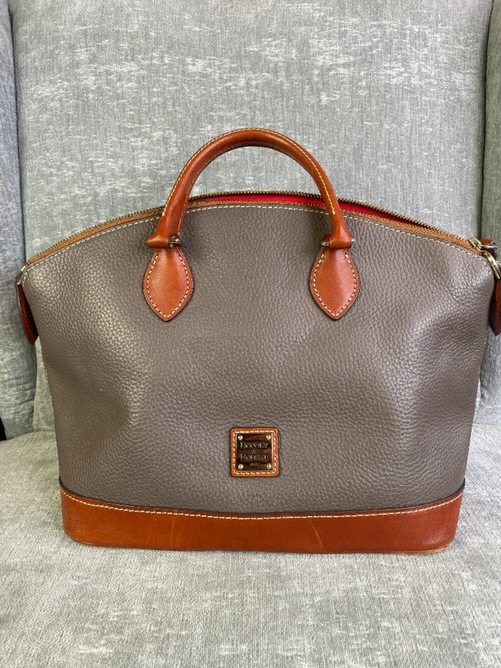 Dooney & Bourke Pebbled Grey Brown Leather Satchel Large Excellent